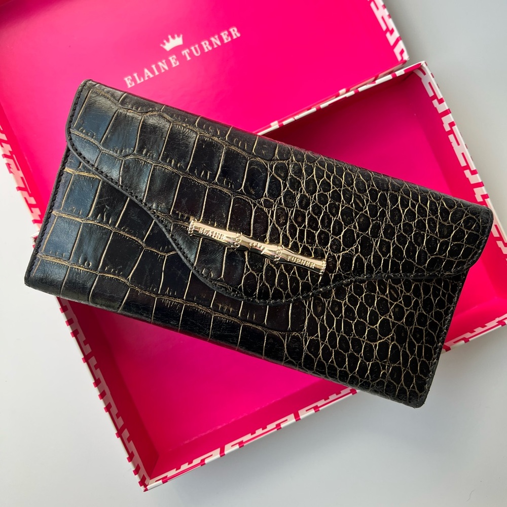Elaine Turner Brown Croc-Embossed Wallet